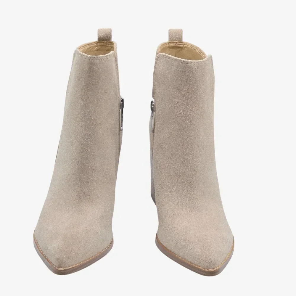 Nine West Women's Birds Taupe Suede Ankle Boots Block Heel Pointed Toe Size 9.5M